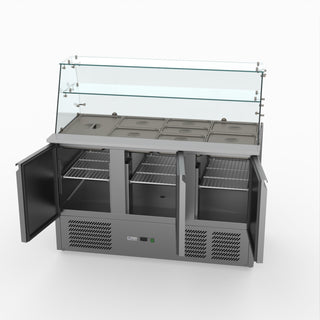 Three Door Salad Prep Fridge With Glass Top - FED-X XS903GC