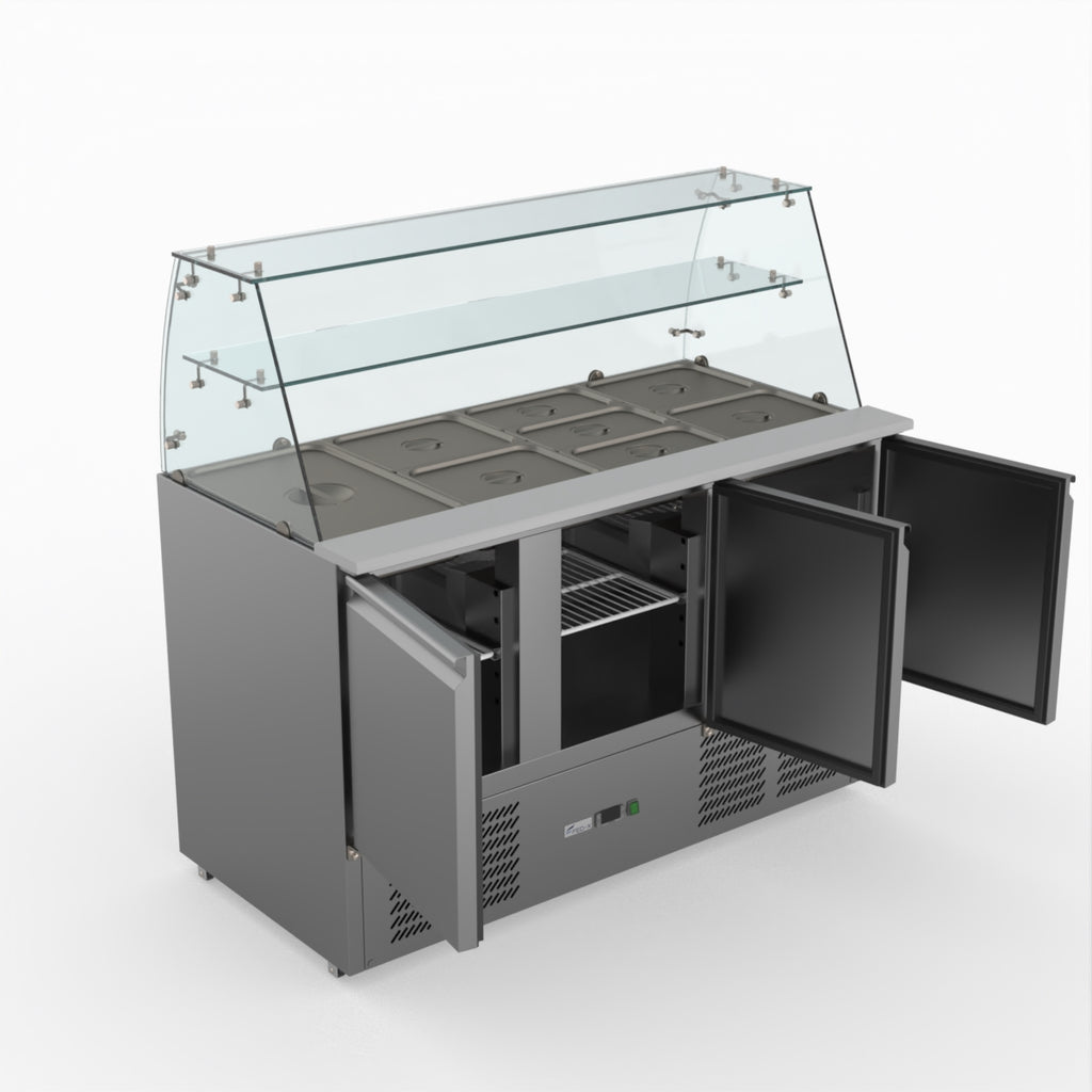 Three Door Salad Prep Fridge With Glass Top - FED-X XS903GC