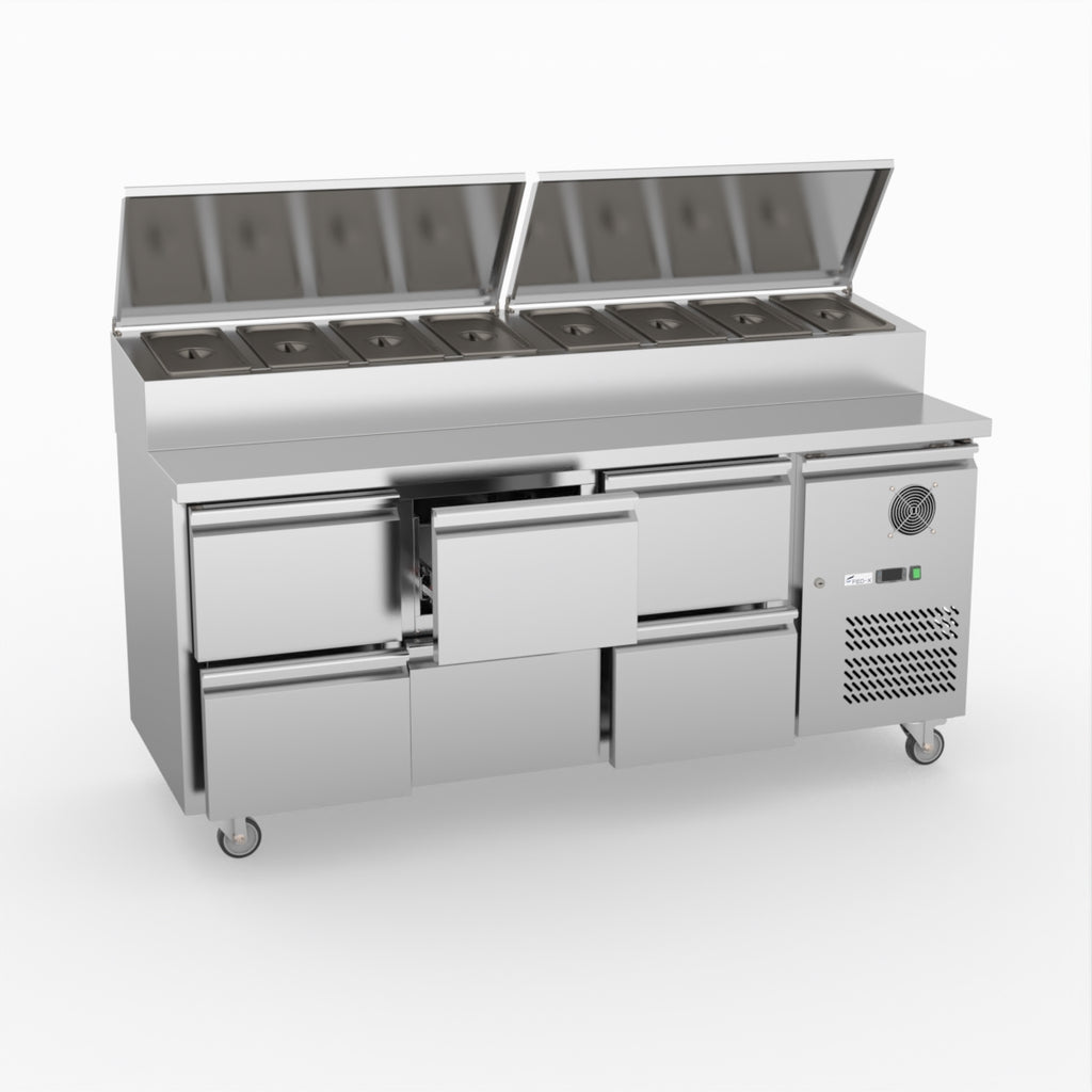 FED-X Six Drawer Salad Prep Fridge XSS7C18S3V-6D