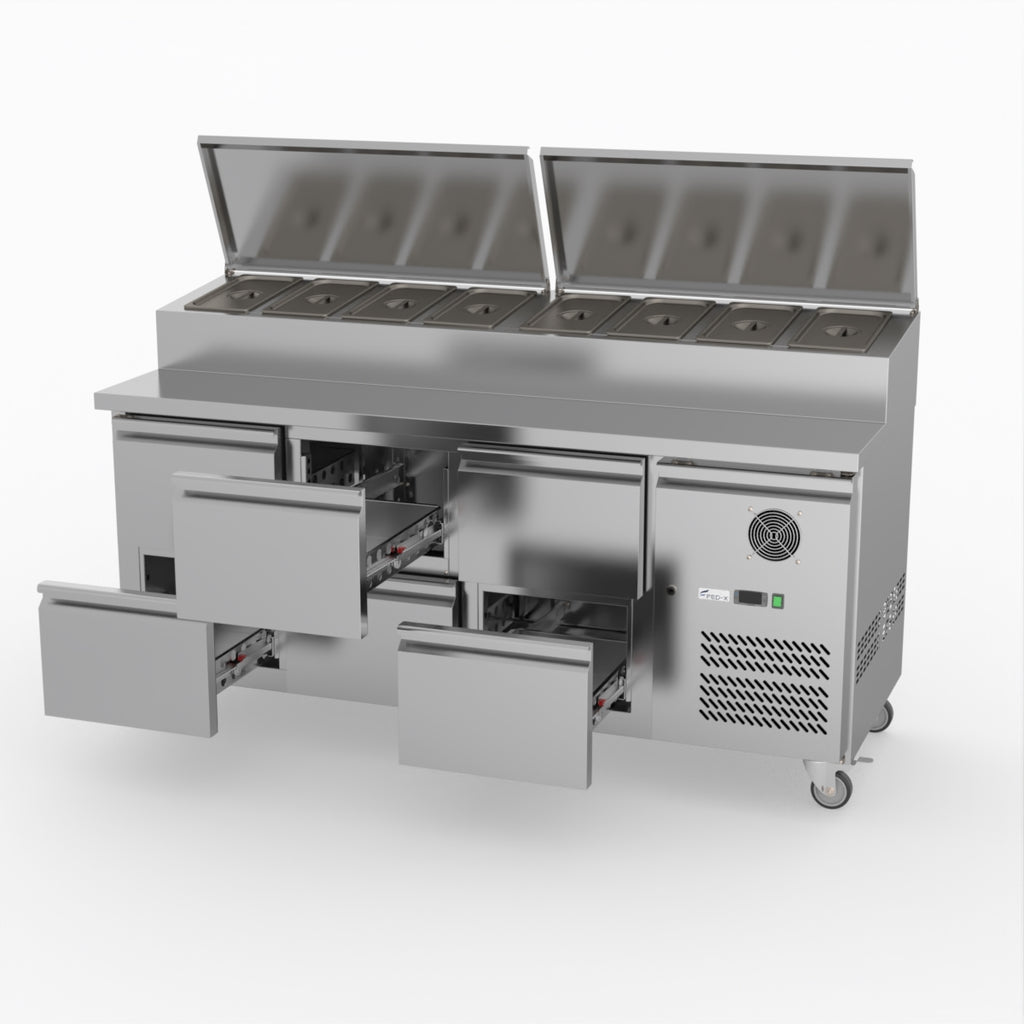 FED-X Six Drawer Salad Prep Fridge XSS7C18S3V-6D