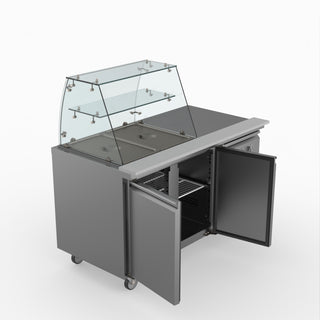 Two Door Salad Prep Fridge With Curve Glass Top - FED-X XTHP2100SALGC