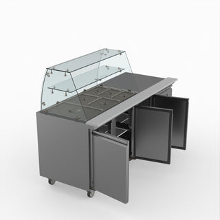 FED-X Three Door Salad Prep Fridge With Curve Glass Top XTHP3100SALGC