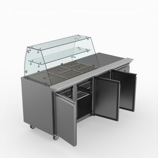 FED-X Three Door Salad Prep Fridge With Curve Glass Top XTHP3100SALGC