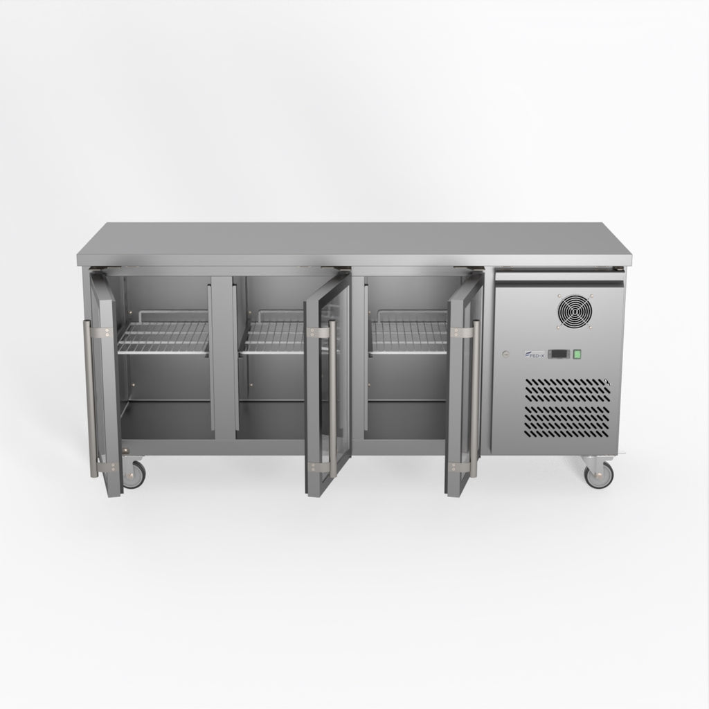 FED-X Three Glass Door Bench Fridge XUB6C18G3V
