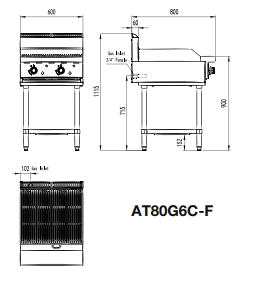 Cookrite 48Mj/h 600 mm Radiant Char Grills LPG AT80G6C-F-LPG