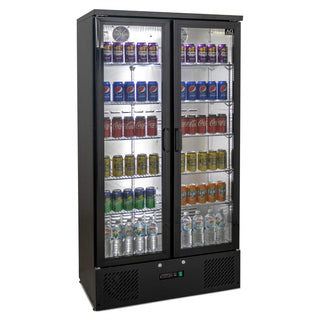 AG 477L Upright Double Glass Door Display / Backbar Fridge - Black