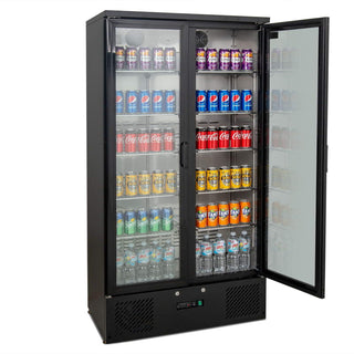 AG 477L Upright Double Glass Door Display / Backbar Fridge - Black- AG Equipment AG-B500G