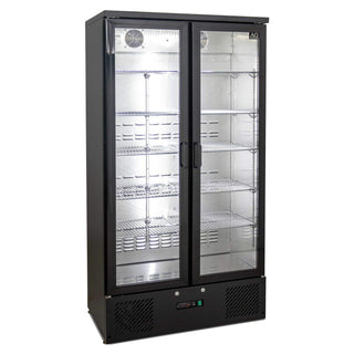 AG Equipment 477L Upright Double Glass Door Display / Backbar Fridge - Black B500G