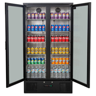 AG 477L Upright Double Glass Door Display / Backbar Fridge - Black- AG Equipment AG-B500G