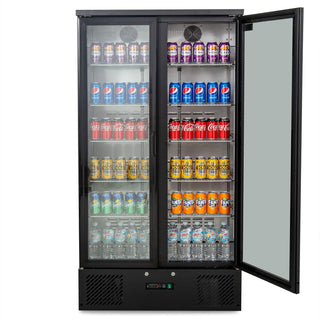 AG 477L Upright Double Glass Door Display / Backbar Fridge - Black- AG Equipment AG-B500G