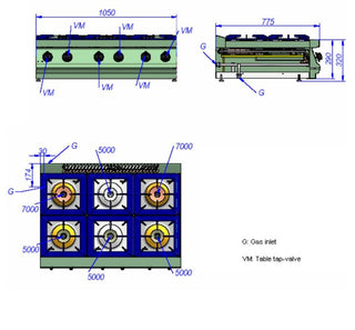 700 Series Natural Gas 6 Burner Ss Boiling Top - Fagor CG7-60H