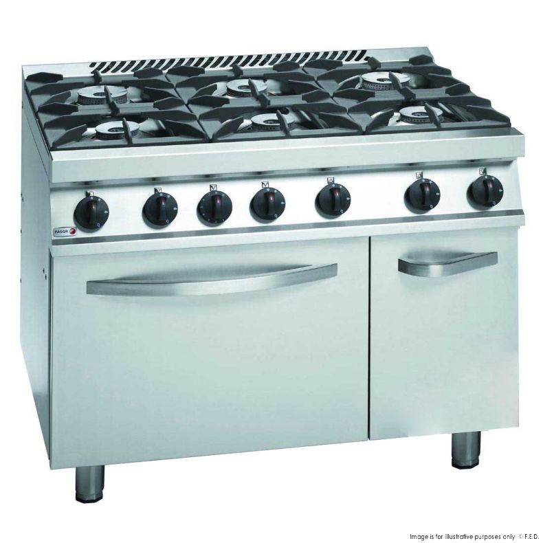 Ex-Showroom: Fagor 700 series natural gas 6 burner with gas oven and neutral cabinet under - CG7-61H-VIC628