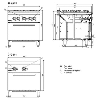 900 Series Natural Gas 4 Burner - Fagor CG9-41H