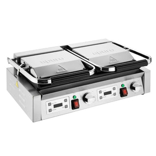 Apuro Double Contact Grill Ribbed Plates with Timer - CU611-A