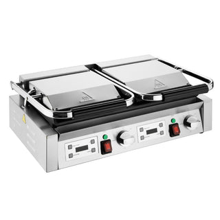 Apuro Double Contact Grill Flat Base Ribbed Top Plate - CU612-A