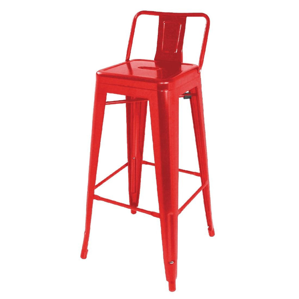 High Metal Bar Stools with Back Rests Red (Pack of 4)- Bolero DL872