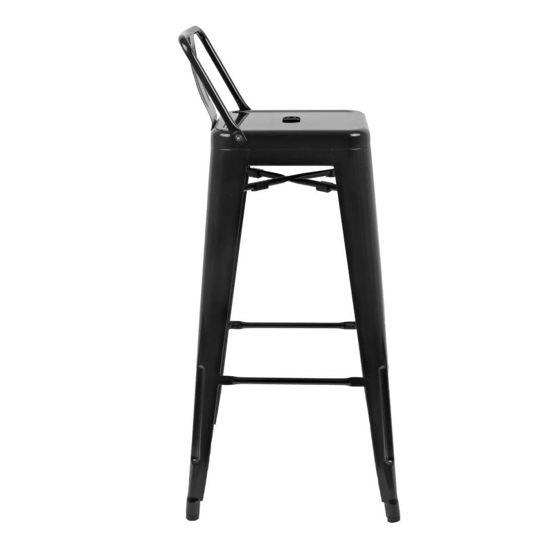 High Metal Bar Stools with Back Rests Black (Pack of 4)- Bolero DL882