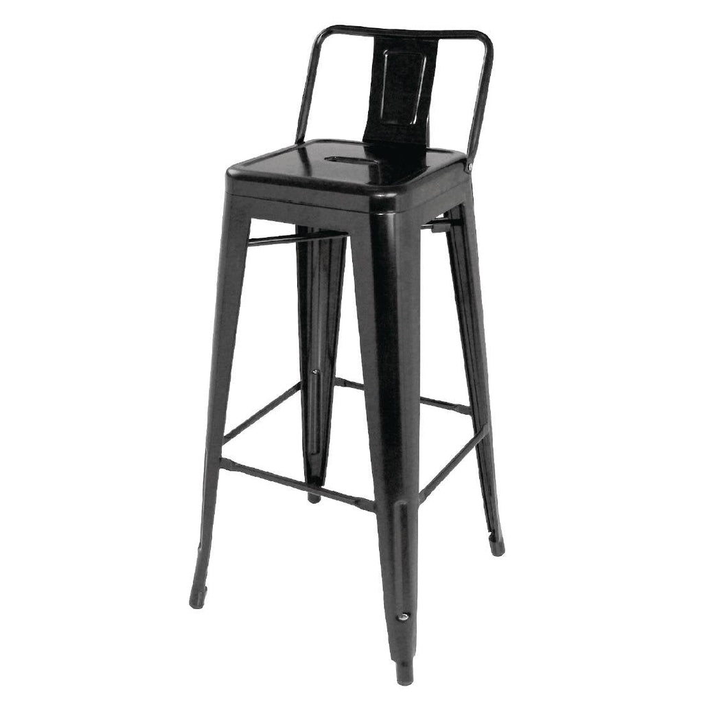 High Metal Bar Stools with Back Rests Black (Pack of 4)- Bolero DL882