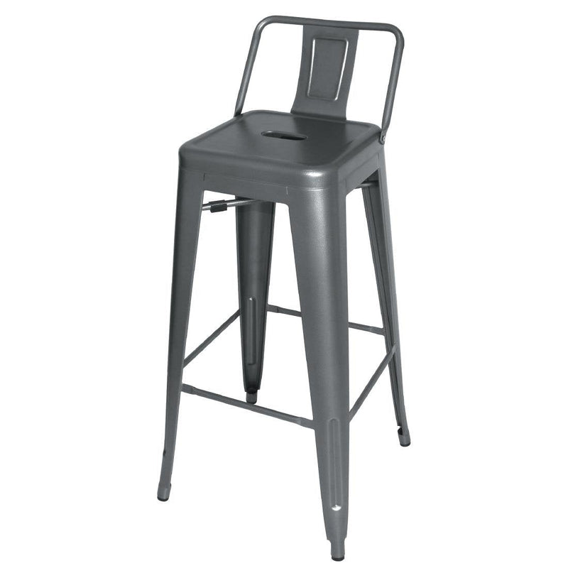 High Metal Bar Stools with Back Rests Gun Metal Grey (Pack of 4)- Bolero DM935