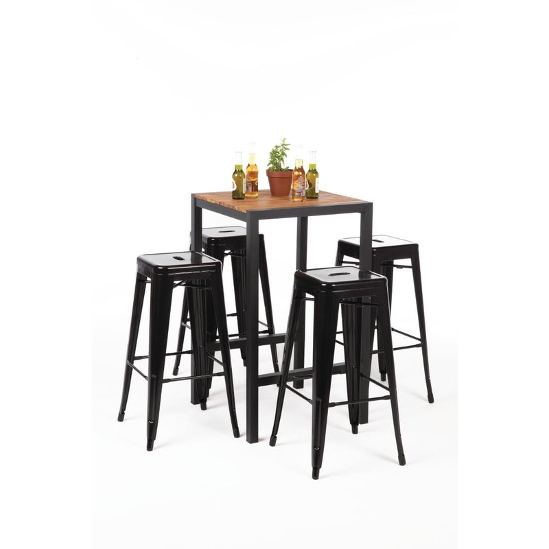 Square Steel and Acacia Bar Table 600mm- Bolero DS155