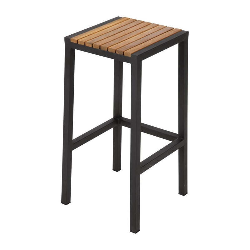 Black Steel & Acacia Wood Bar Stools (Pack of 2)- Bolero DS156