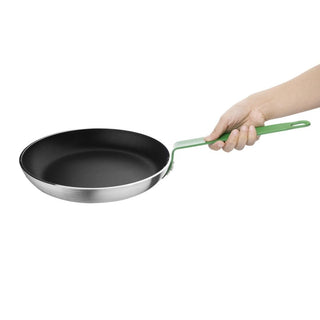 Non Stick Teflon Aluminium Frying Pan with Green Handle 280mm- Hygiplas FB472