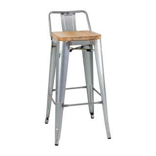 Bolero Bistro Backrest High Stools with Wooden Seat Pad Galvanised Steel (4 Pack) - FB627