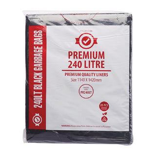 Jantex Premium Garbage Bags Black 240Ltr (Pack of 25) - FL882