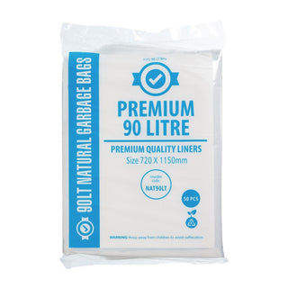 Jantex Premium Food Safe Garbage Bags Clear 90Ltr (Pack of 50) - FL886
