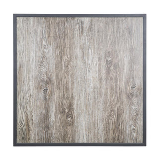 Bolero Wood Grain Effect Outdoor Tempered Glass Table Top Grey Trim 700mm - FU515