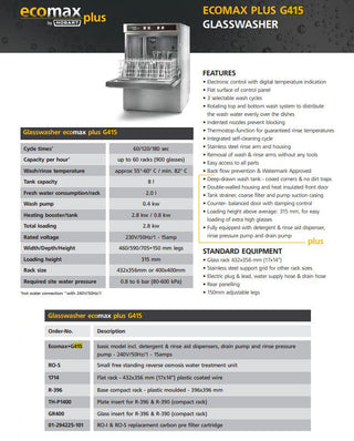 Ecomaxplus Compact Glasswasher - G415- Hobart HB-ECOMAXPLUSG415