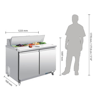 U-Series 2 Door Prep Counter Fridge 405Ltr- Polar GD882-A