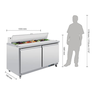 U-Series 2 Door Prep Counter Fridge 527Ltr- Polar GD883-A