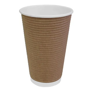 Fiesta Recyclable Takeaway Coffee Cups Ripple Wall Kraft 450ml (Pack of 25) - GF025