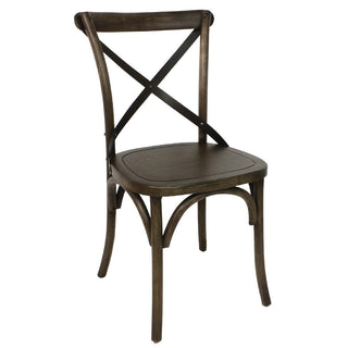 Bolero Wooden Dining Chair with Metal Cross Backrest Walnut Finish (2 Pack) - GG658