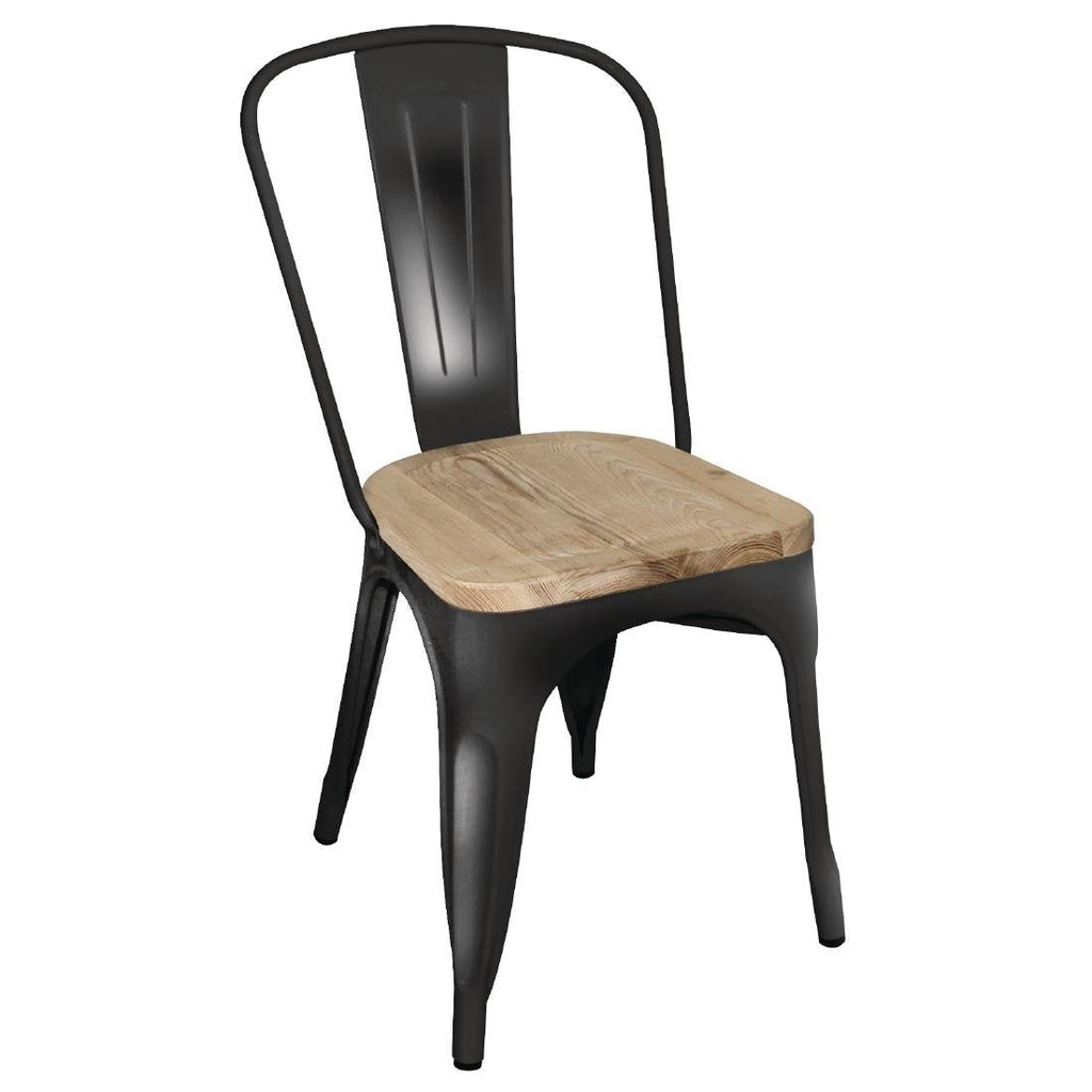 Steel Dining Side Chairs with Wooden Seat pads Black (Pack of 4)- Bolero GG707