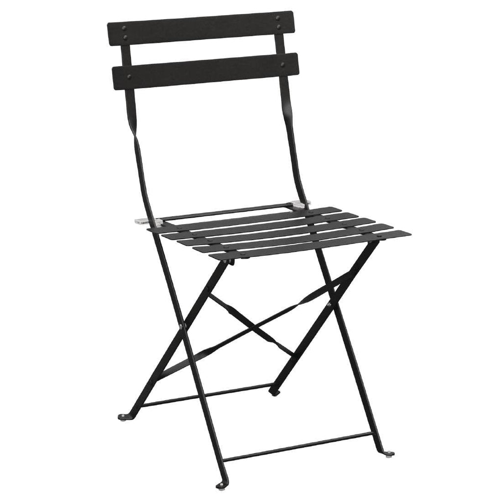 Black Pavement Style Steel Folding Chairs (Pack of 2)- Bolero GH553