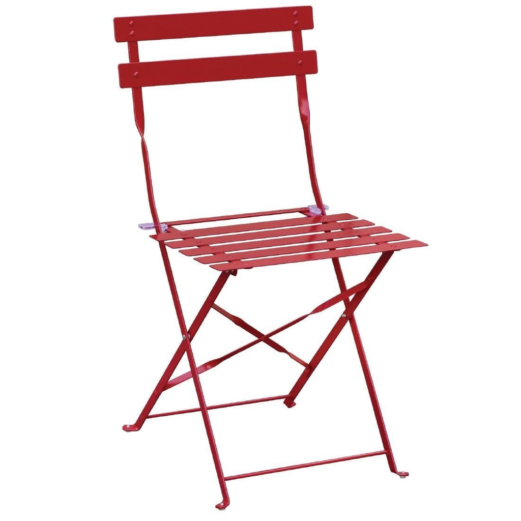 Red Pavement Style Steel Folding Chairs (Pack of 2)- Bolero GH555