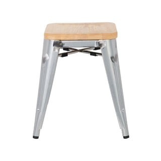 Galvanised Steel Bistro Low Stools with Wooden Seat Pad- Bolero GM634