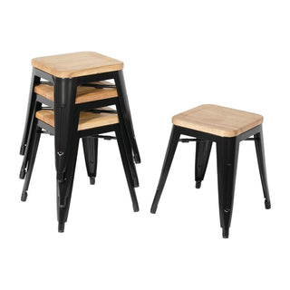 Low Metal Bar Stools with Wooden Seat Pad Black- Bolero GM635