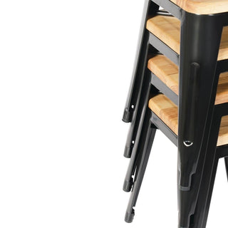 Low Metal Bar Stools with Wooden Seat Pad Black- Bolero GM635