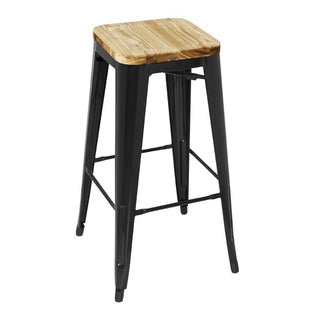 High Metal Bar Stools with Wooden Seat Pad Black- Bolero GM640