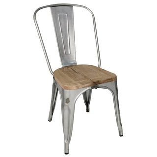 Galvanised Steel Dining Sidechairs with Wood Seat Pad- Bolero GM642