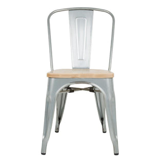 Galvanised Steel Dining Sidechairs with Wood Seat Pad- Bolero GM642