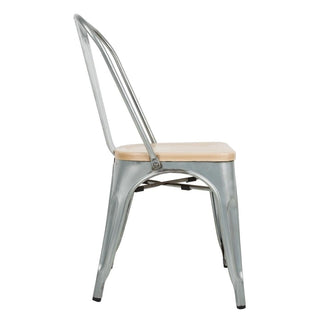 Galvanised Steel Dining Sidechairs with Wood Seat Pad- Bolero GM642