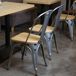 Galvanised Steel Dining Sidechairs with Wood Seat Pad- Bolero GM642