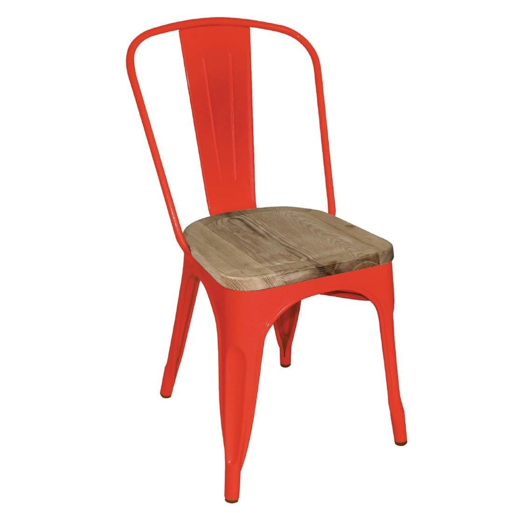 Red Steel Dining Sidechairs with Wood Seatpad (Pack of 4)- Bolero GM643