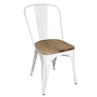 White Steel Dining Sidechairs with Wood Seatpad (Pack of 4)- Bolero GM644