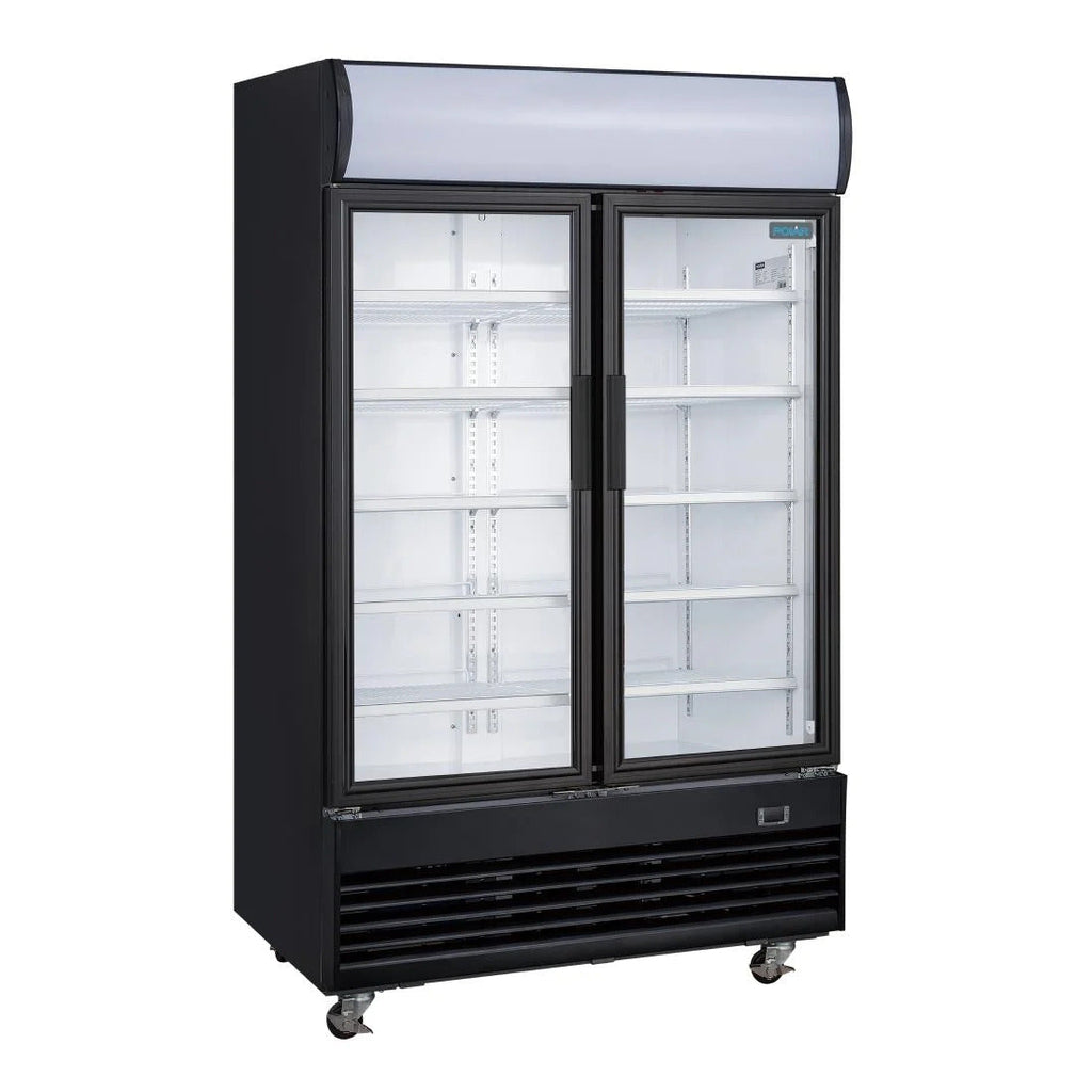 G-Series Upright Hinged Door Display Cooler with Light Box 950Ltr Black- Polar GM813-A