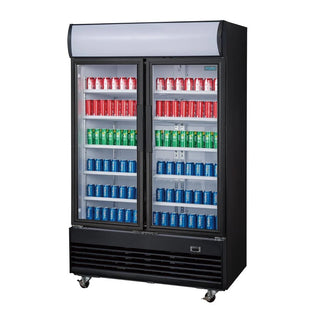 G-Series Upright Hinged Door Display Cooler with Light Box 950Ltr Black- Polar GM813-A